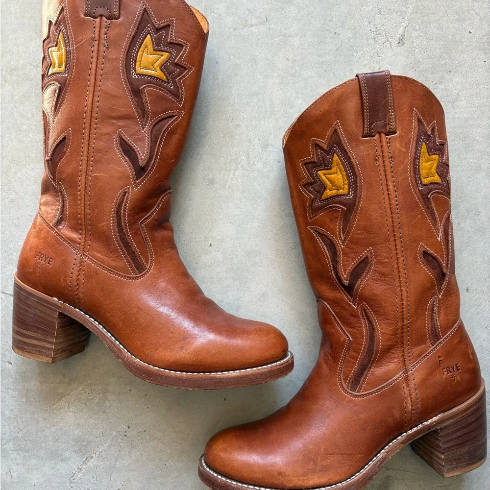 FRYE Campus Sabrina Floral Inlay Boots Vintage - Picture 13 of 16